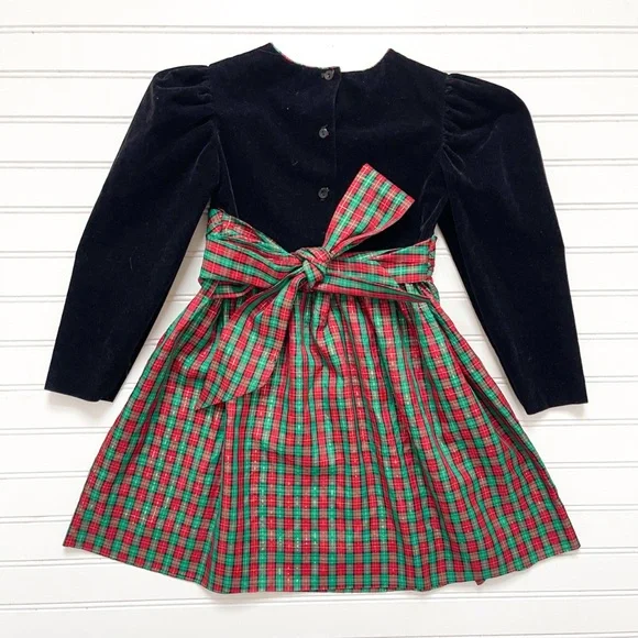 VINTAGE POLLY FLINDERS EUC Christmas Velvet Plaid Special Occassion Dress